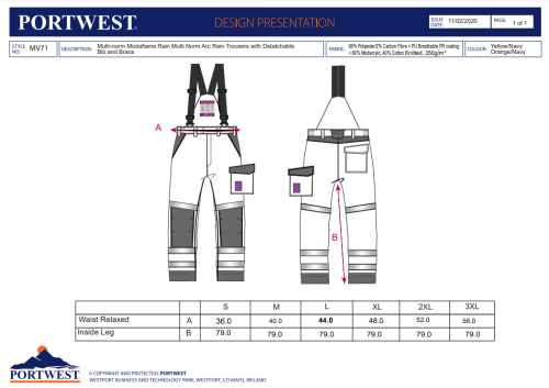 Pantaloni Modaflame Rain Multi Norm Arc, galben/navy, regular, Portwest
